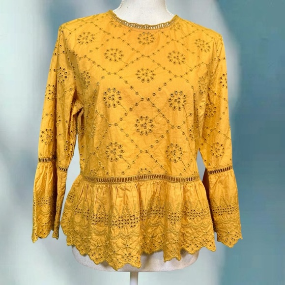 Free People ‘Merci Beaucoup’ Eyelet Top in Golden Yellow Size Medium - Picture 16 of 16